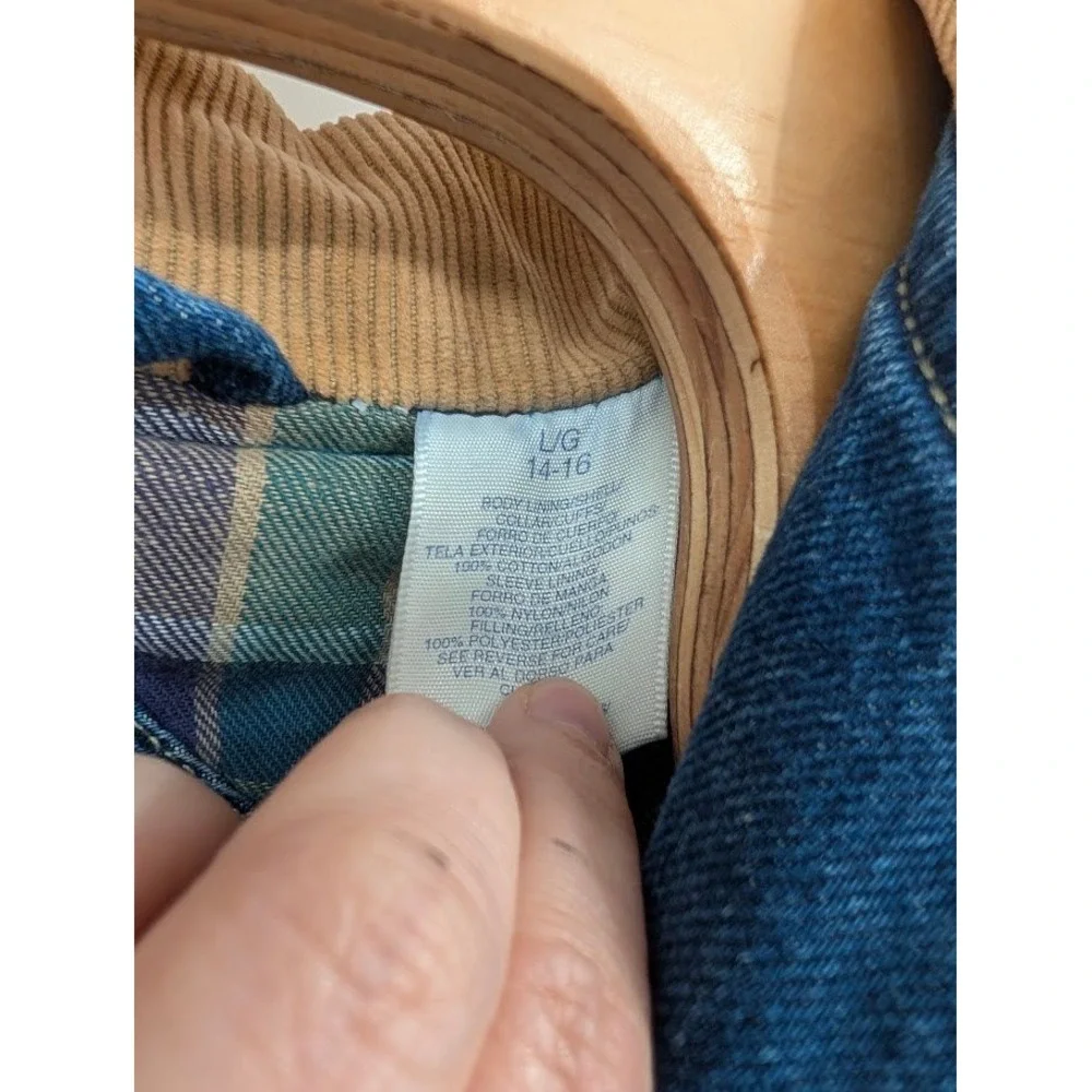 Arizona Jean Co. Vintage Flannel Lined Jean Jacket Corduroy Collar Youth 14/16